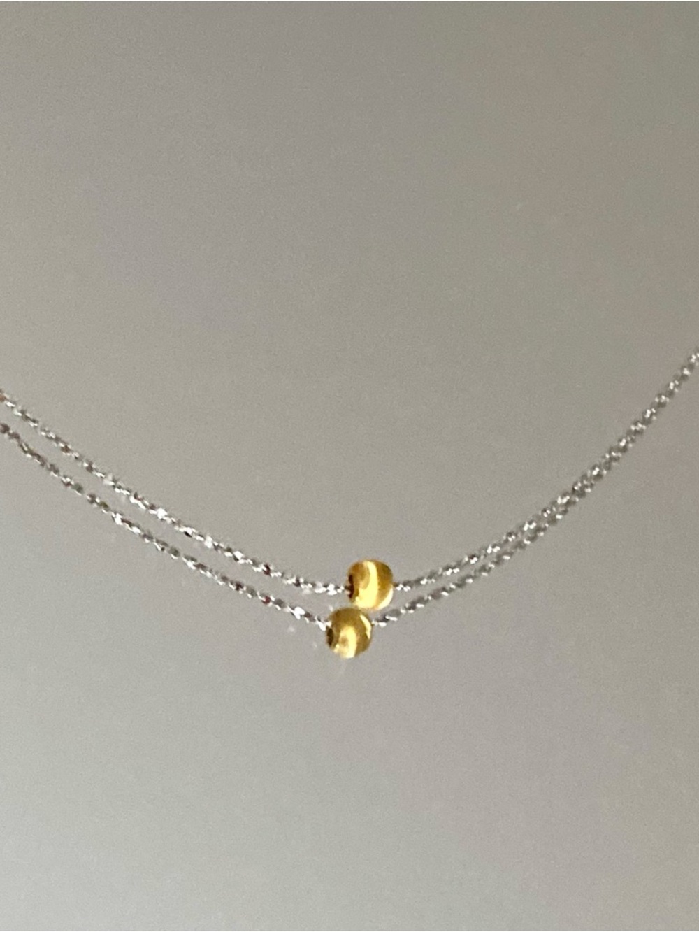 Sterling Silver Two-Tone Necklace with Gold Bead
